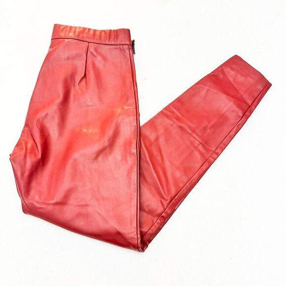 Zara Mid-rise Legging Red Skinny Faux Leather Side Zip Hot Pants Size Medium NWT - Picture 9 of 9